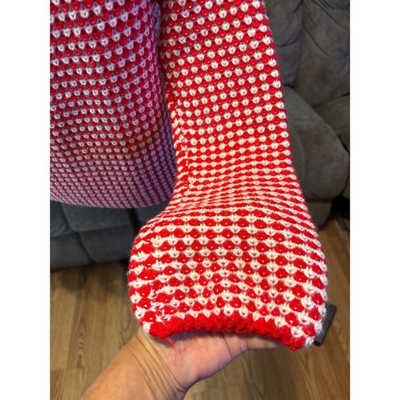 Handcrafted Red & White Knit Sweater With Balloon Sleeves & High Neck M NWT - Picture 5 of 9